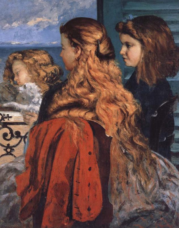 Three english girls at a window, Gustave Courbet